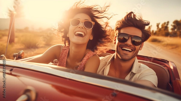 Obraz young couple on the car