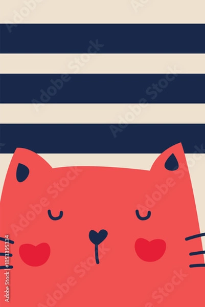 Obraz Cute cartoon cat illustration in flat style with plain background