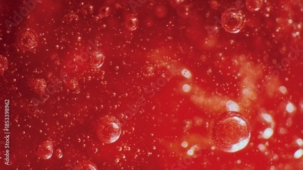 Obraz Close-up of red bubbles macro texture. AI generated