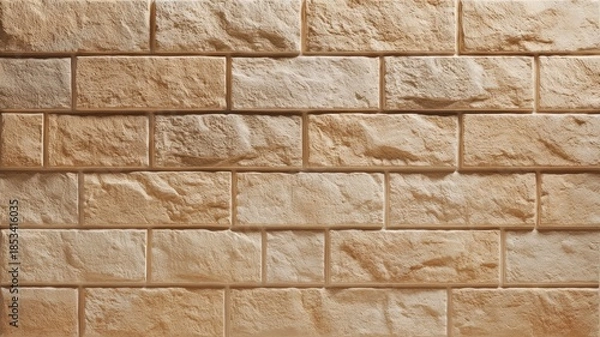 Obraz Textured tan brick wall patterned in neat rows. AI image