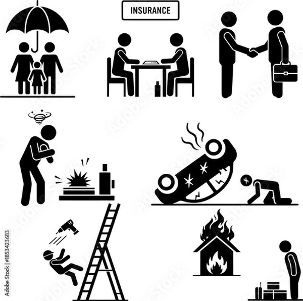 Obraz Insurance Services and Risk Management Vector Icon Set