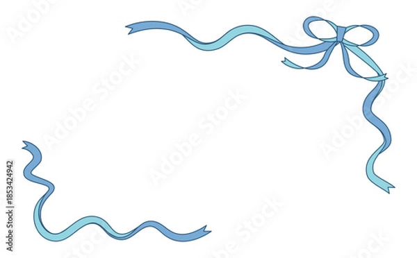 Obraz 水色の手描きリボンフレーム ウェディングやベビー向けの可愛い飾り枠 男の子やホワイトデーのベクター素材