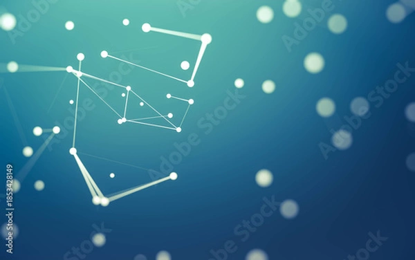 Obraz Abstract background. Molecules technology with polygonal shapes, connecting dots and lines. Connection structure. Big data visualization.