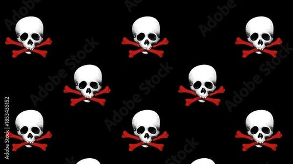 Obraz Black Background with Skull and Crossbones Pattern Design