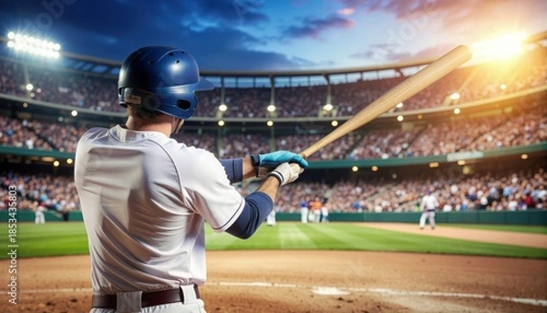 Obraz Baseball Player at Bat in a Stadium During a Game.