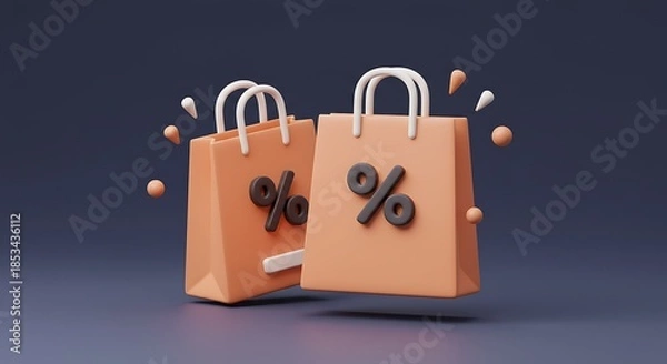 Fototapeta 躍動感あふれる３Dショッピングバッグ