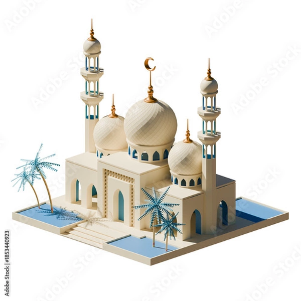 Fototapeta Ramadan Mosque Isometric View 3D Render Illustration