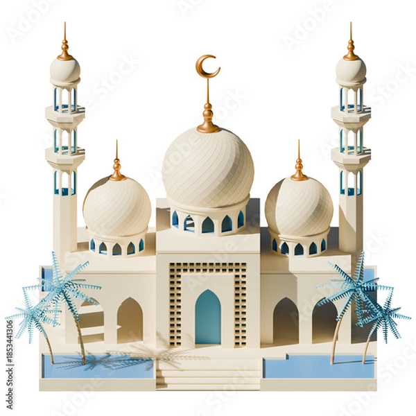 Fototapeta Ramadan Mosque Top View 3D Render Illustration