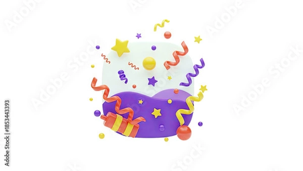 Fototapeta 3D Rendered Party Elements Floating on White Background