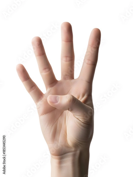 Fototapeta [Generative AI] 네 손가락을 펼친 손 제스처로 표현한 숫자와 의사표현