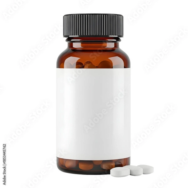 Fototapeta [Generative AI] 라벨 없는 흰색 약병 의료 용기