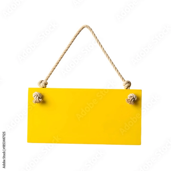 Fototapeta [Generative AI] 로프에 매달린 노란색 빈 사인보드