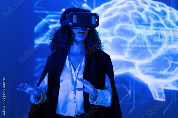 Fototapeta Engaging in virtual reality experience while exploring brain technology concepts