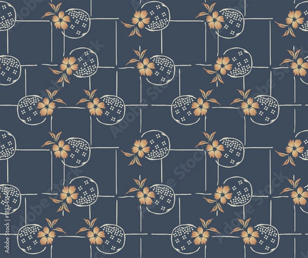 Obraz Japanese Flower Circle Net Motif Vector Seamless Pattern