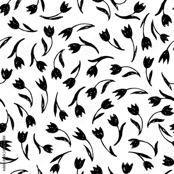 Fototapeta Seamless flower tulip pattern hand drawn design.