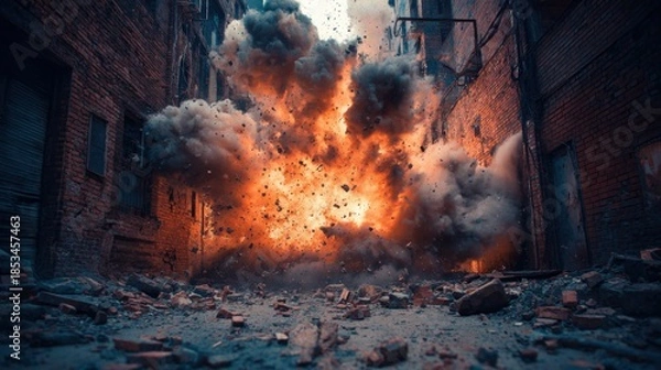 Obraz Dramatic Explosion Scene Captured in Urban Environment at Night