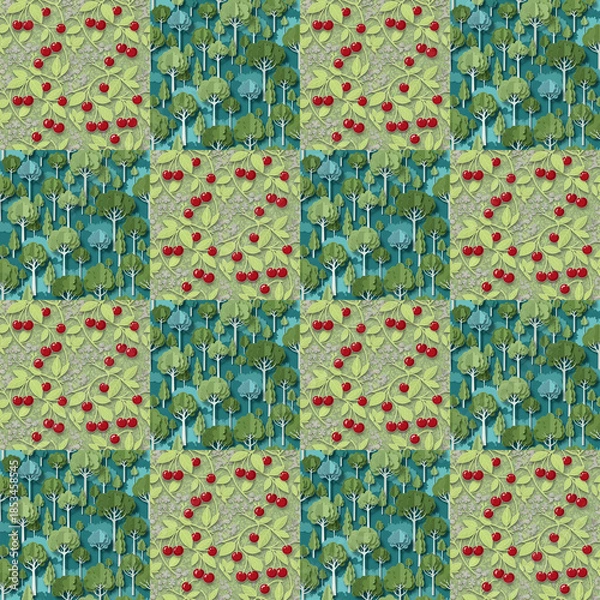 Obraz 木とさくらんぼの模様