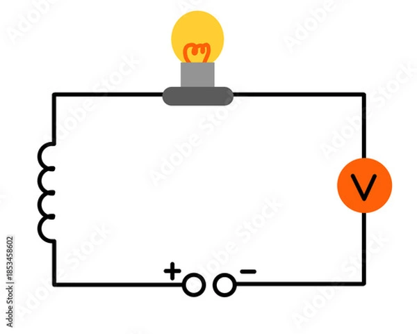 Obraz Schematic electrical circuit with bulb coil voltmeter and power input