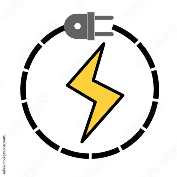 Obraz Circular dashed power line with plug and lightning bolt symbol