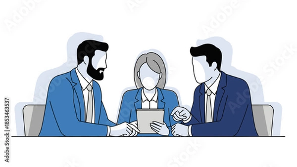 Obraz Three business professionals collaborating around a table.