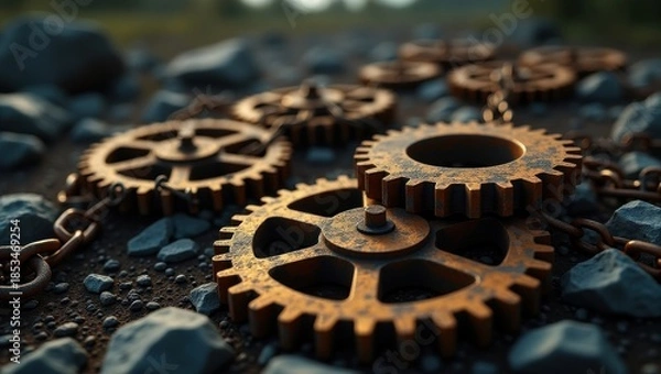 Obraz Interlocking gears on rough surface