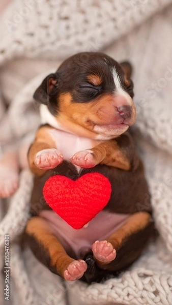 Fototapeta Tiny puppy with heart