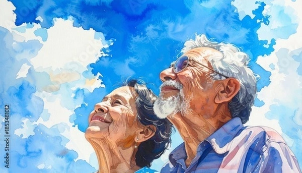 Obraz 仲良く空を見上げる老夫婦