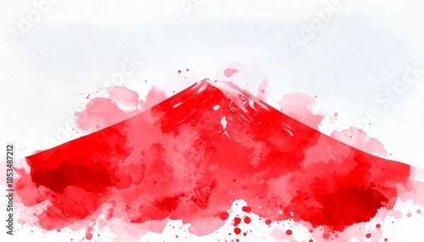 Obraz 夕陽に照らされた山、水彩テクスチャのイラスト