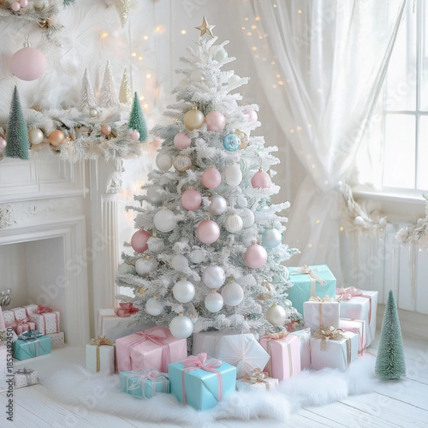 Fototapeta christmas tree and gifts