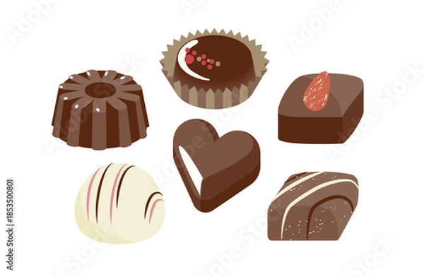 Obraz 6種類のひとくちサイズチョコレートのイラストセット