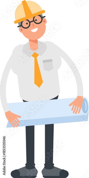 Obraz Architect Character Holding Document Roll

