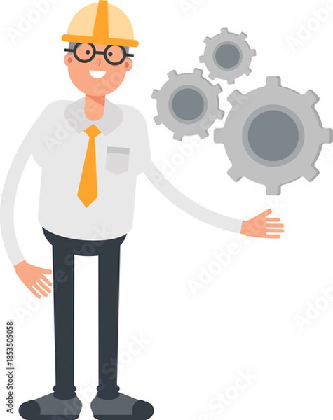 Obraz Architect Character Holding Gears
