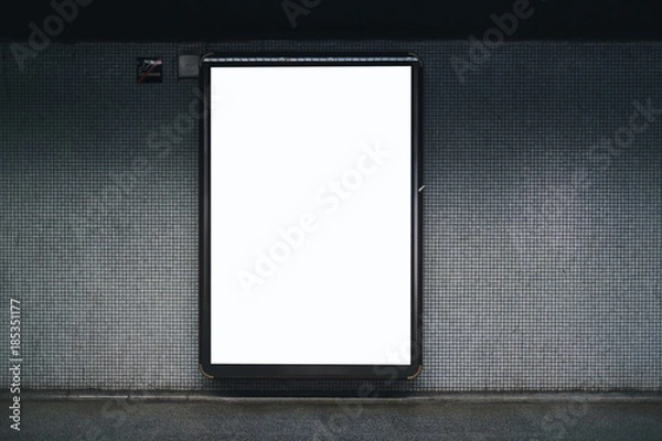 Fototapeta Blank white subway indoor advertisement light box. Mock-up design.