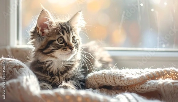 Obraz 毛布の上でくつろぐ子猫