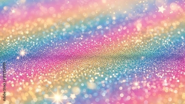 Obraz A dreamy rainbow sparkle background showcasing iridescent glitter, soft bokeh lighting, and glowing star elements for creative projects