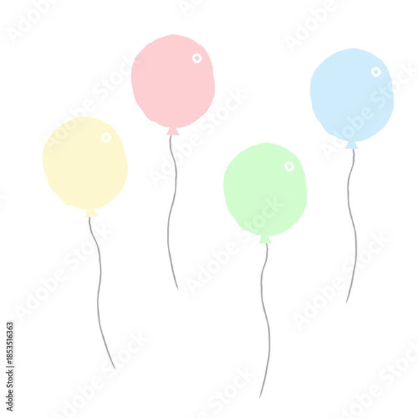 Obraz 手描き感の残るかわいいカラフルな風船のイラスト