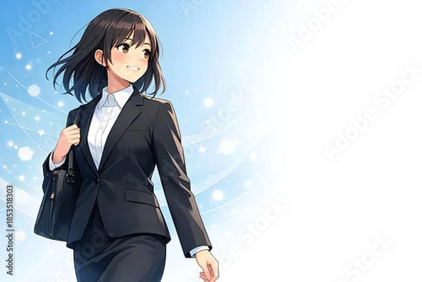Obraz 前向きに歩く若い女性ビジネスパーソンのイラスト