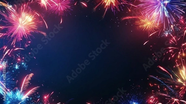 Obraz Night Fireworks Border with Copy Space