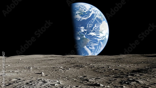 Obraz Earthrise over lunar surface