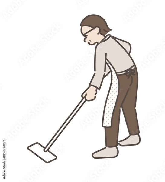 Fototapeta 床掃除をする40代女性のイラスト