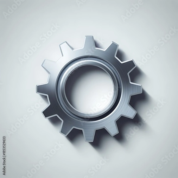 Obraz Shiny metal gear on gray background with dramatic shadow