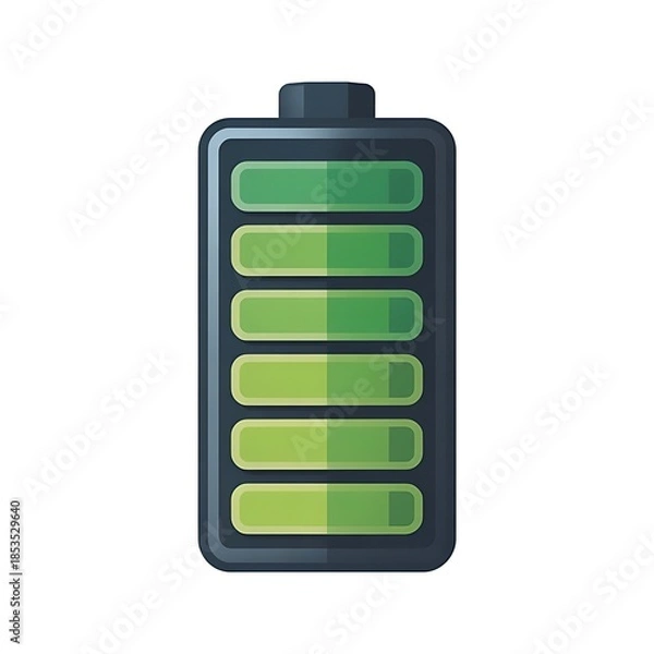 Obraz Fully charged battery with green indicator bars on modern device