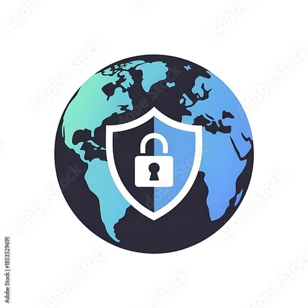 Obraz Global cybersecurity concept with shield and lock on world map