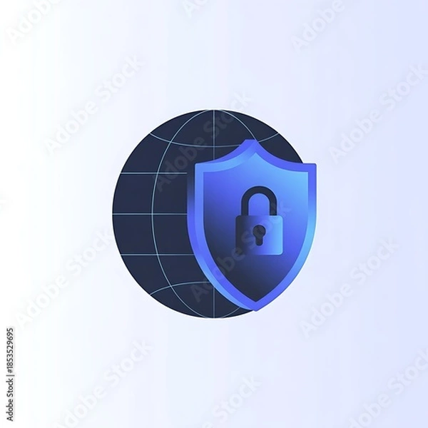 Obraz Global cybersecurity shield with locked padlock icon