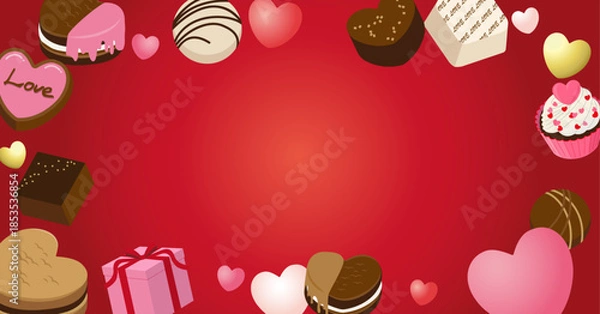 Obraz チョコレートやクッキー、ハートなどをあしらったバレンタインデーの背景素材。