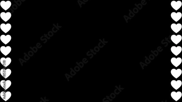Obraz 黒背景に白のハートが両端に並ぶ長方形フレームの背景イラスト。モノクロのシンプルな壁紙素材