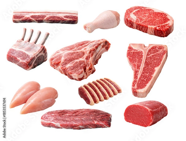 Obraz Fresh Raw Meat Cuts Assortment Set