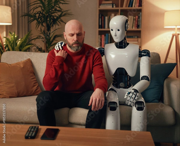 Obraz Man and Robot Share a Quiet Moment