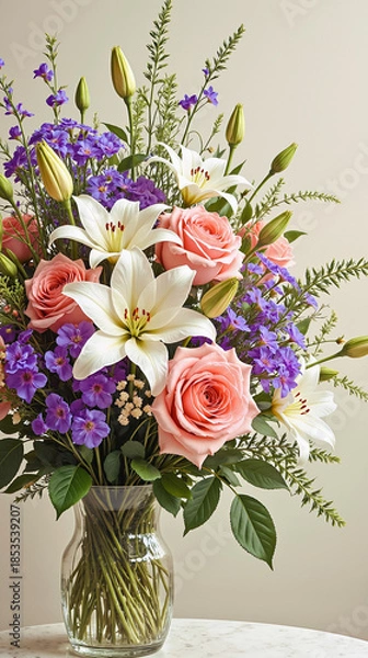 Obraz Elegant Bouquet of Roses and Lilies