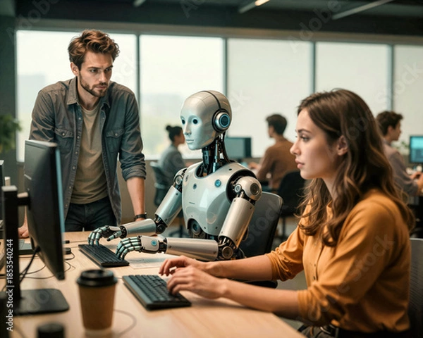 Obraz Collaborative Office: Humans and Robot Work Together